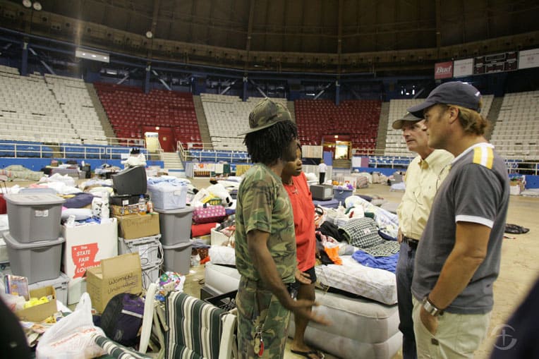 Franklin Graham and musician Michael W. Smith visited with residents who had to evacuate their homes after Hurricane Katrina.
