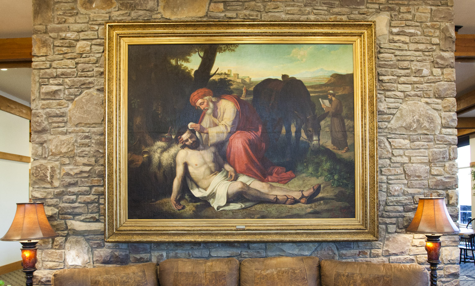 “La Caridad del Samaritano” literally translated, “The Charity of the Samaritan” is an oil painting by Spaniard Jose Tapiro y Baro (1863-1913) depicting the story of the Good Samaritan from Luke 10:30-37. A gift to Samaritan's Purse in 2011 from the Gamboa Family Trust, the work of art is a reminder to all of Christ’s followers to “Go and do likewise.” This painting hangs at the entrance to the Furman Building at the ministry's international headquarters in Boone, North Carolina.