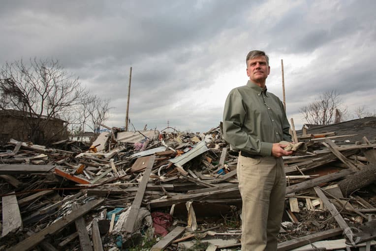 Franklin visited areas of New Orleans' Lower Ninth Ward in the days following Hurricane Katrina.