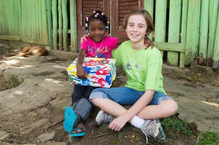 Brenda (left) rejoiced to receive a shoebox filled with gifts and a letter from her new friend Evilyn Pinnow.