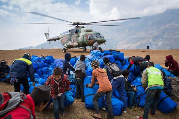 Nepalese military helicopters airlifted supplies high into the remote mountain villages.