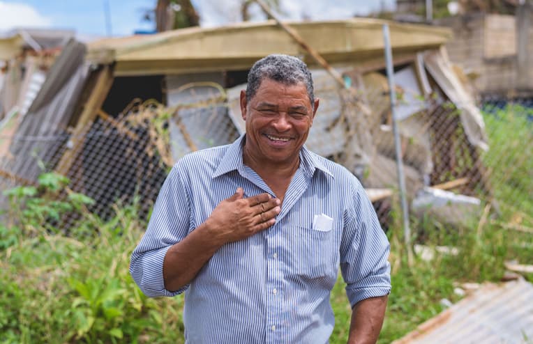 Arcadio Cuevas survived the storm by taking shelter in a neighbor's home. His house was destroyed.