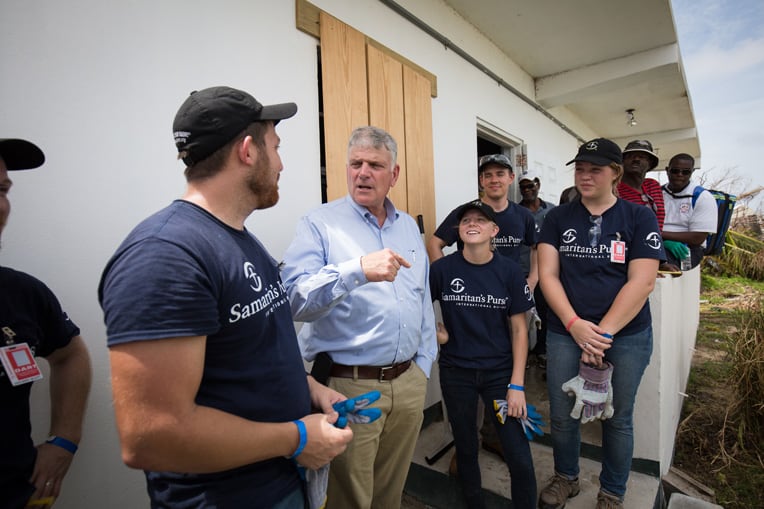 Franklin Graham encouraged Liberty University volunteers working on Barbuda.