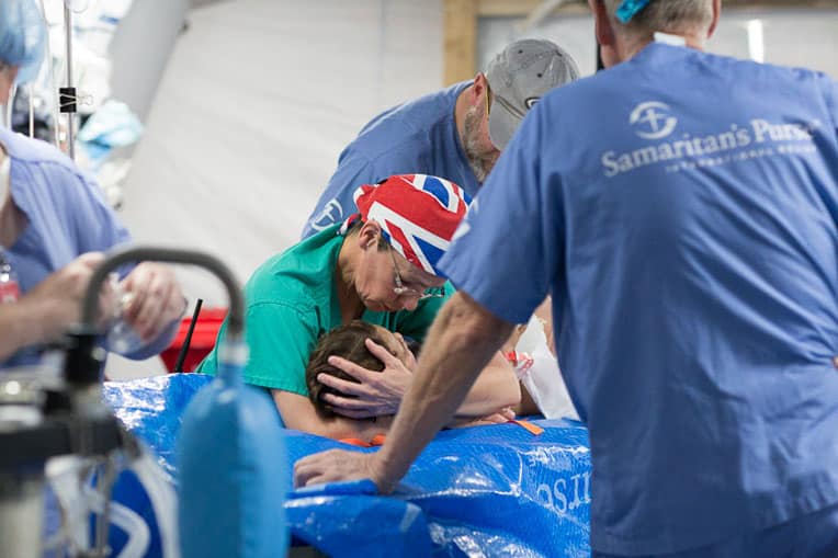 Staff at Samaritan's Purse Emergency Field Hospital outside of Mosul care for a wounded patient.