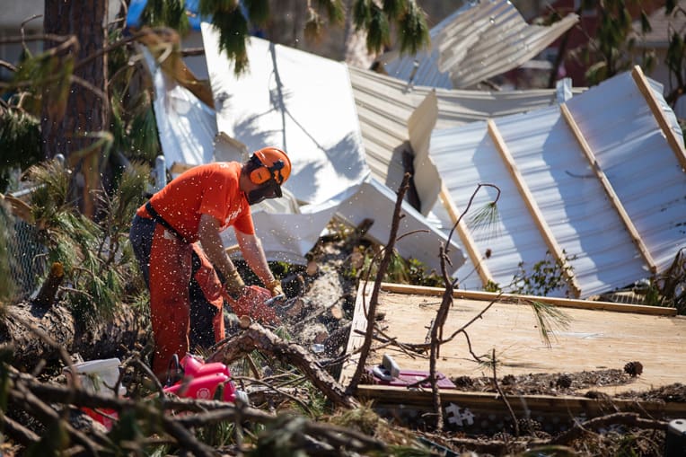 Seven pine trees and other large debris fell in the area around the Cribbs' home, but never hit the house. They call it a miracle.