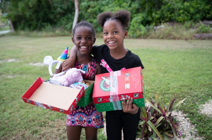 These two friends were full of smiles at a recent shoebox distribution in the Bahamas.