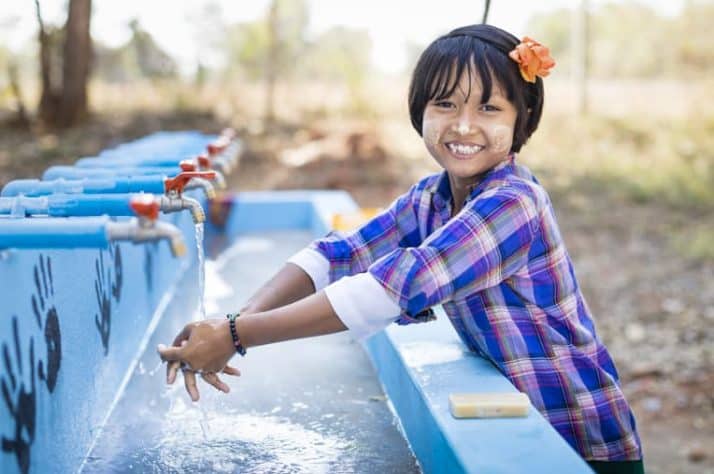 Hnin learned how to wash her hands during our hygiene club meetings.