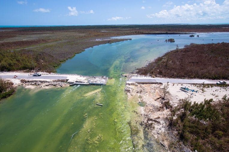 The bridge to Cedar Harbour was washed away by Hurricane Dorian.