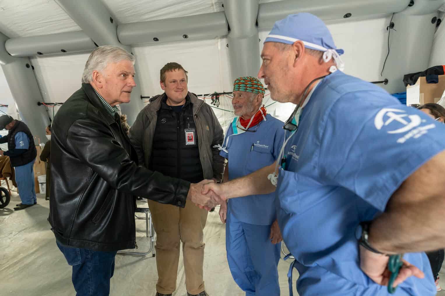 Franklin met with and encouraged our medical team and other staff.