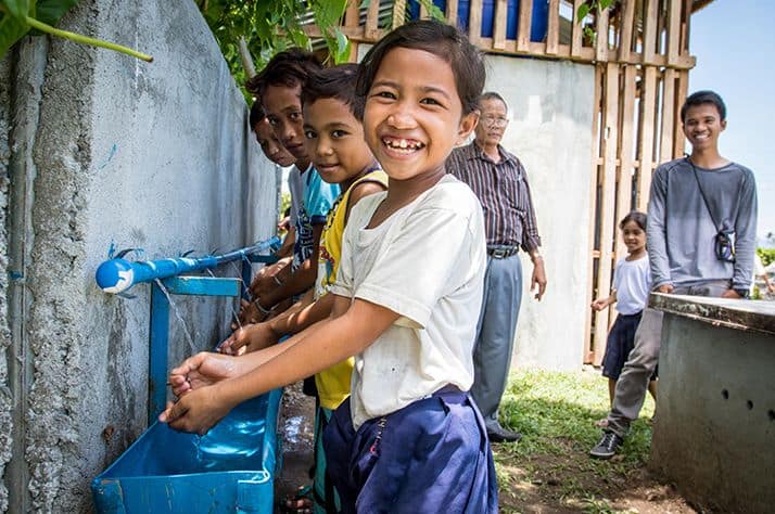 Children across South Asia, like these students in Cambodia, are able to protect themselves from disease because of access to safe water, handwashing stations, and vital health and hygiene training.