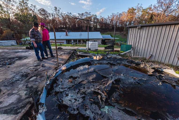 A water tank melted and released gallons of water that put out the flames near Shan and Rob’s home.