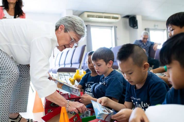 Franklin Graham's wife Jane shared in the joy that children experienced when they opened their shoebox.