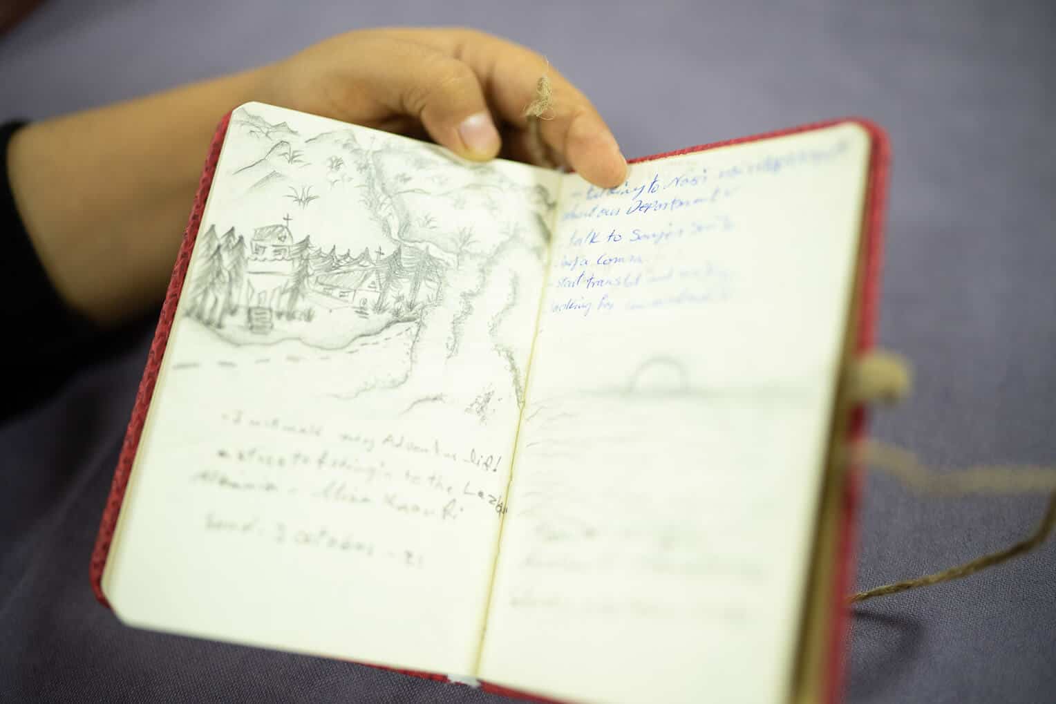 Miriam has begun to sketch again, including scenes from her temporary home on the coast of Albania.
