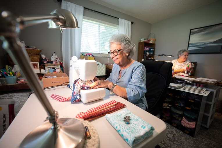 Margarita and Barbara meet once a week and enjoy sewing together.