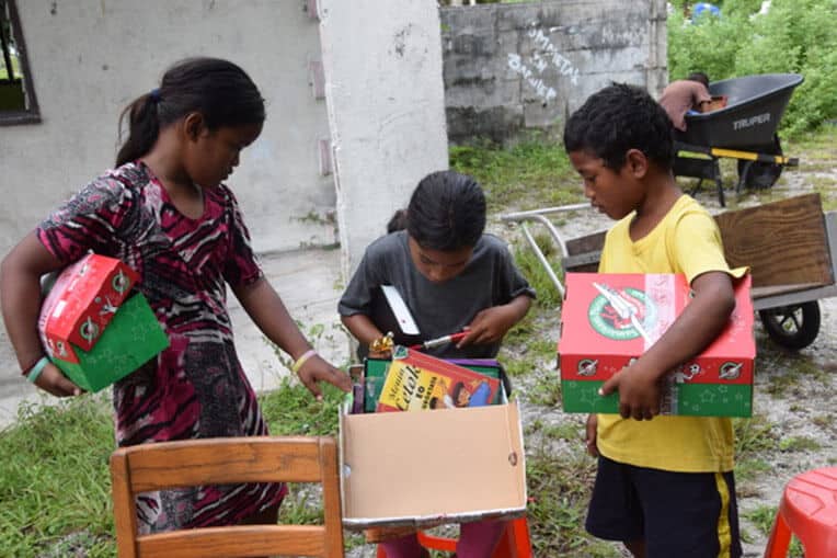 Before receiving their shoebox gifts, children learn about God’s Greatest Gift—Jesus Christ.