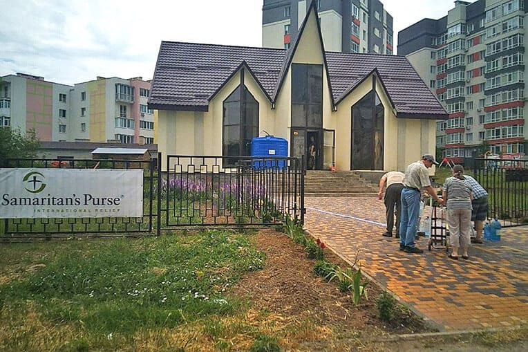 A tap stand at Pastor Andriy’s church dispenses clean water to his community.