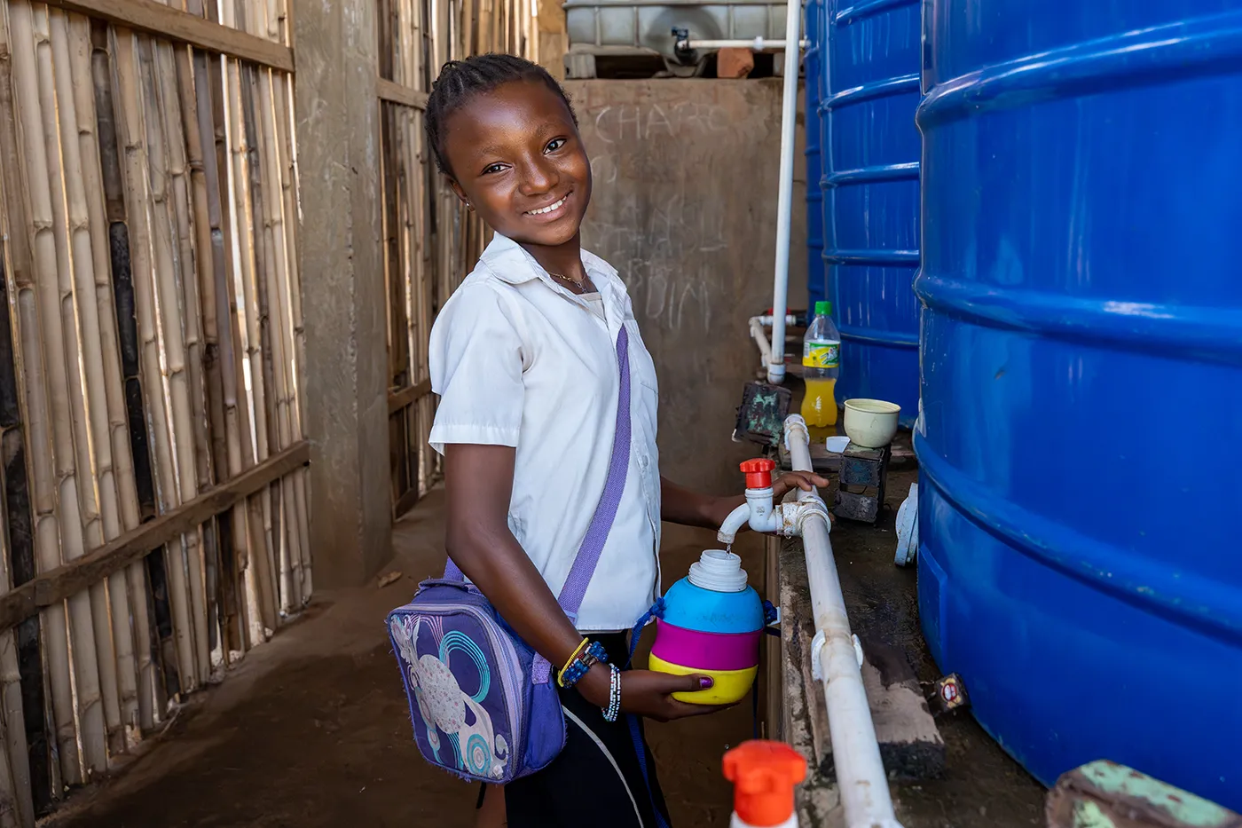 Children using a school water and hygiene project that provides safe water, sanitation, and health training.