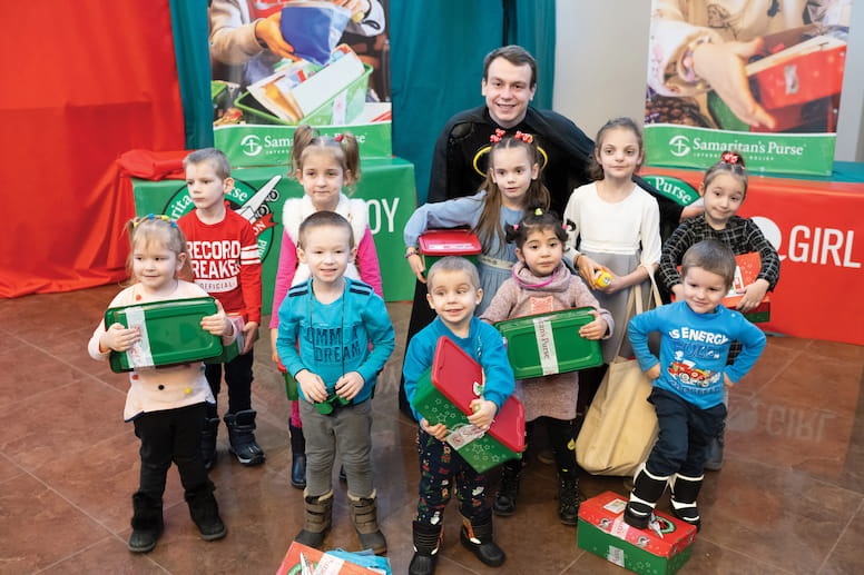 Children in Ukraine receiving Operation Christmas Child shoeboxes