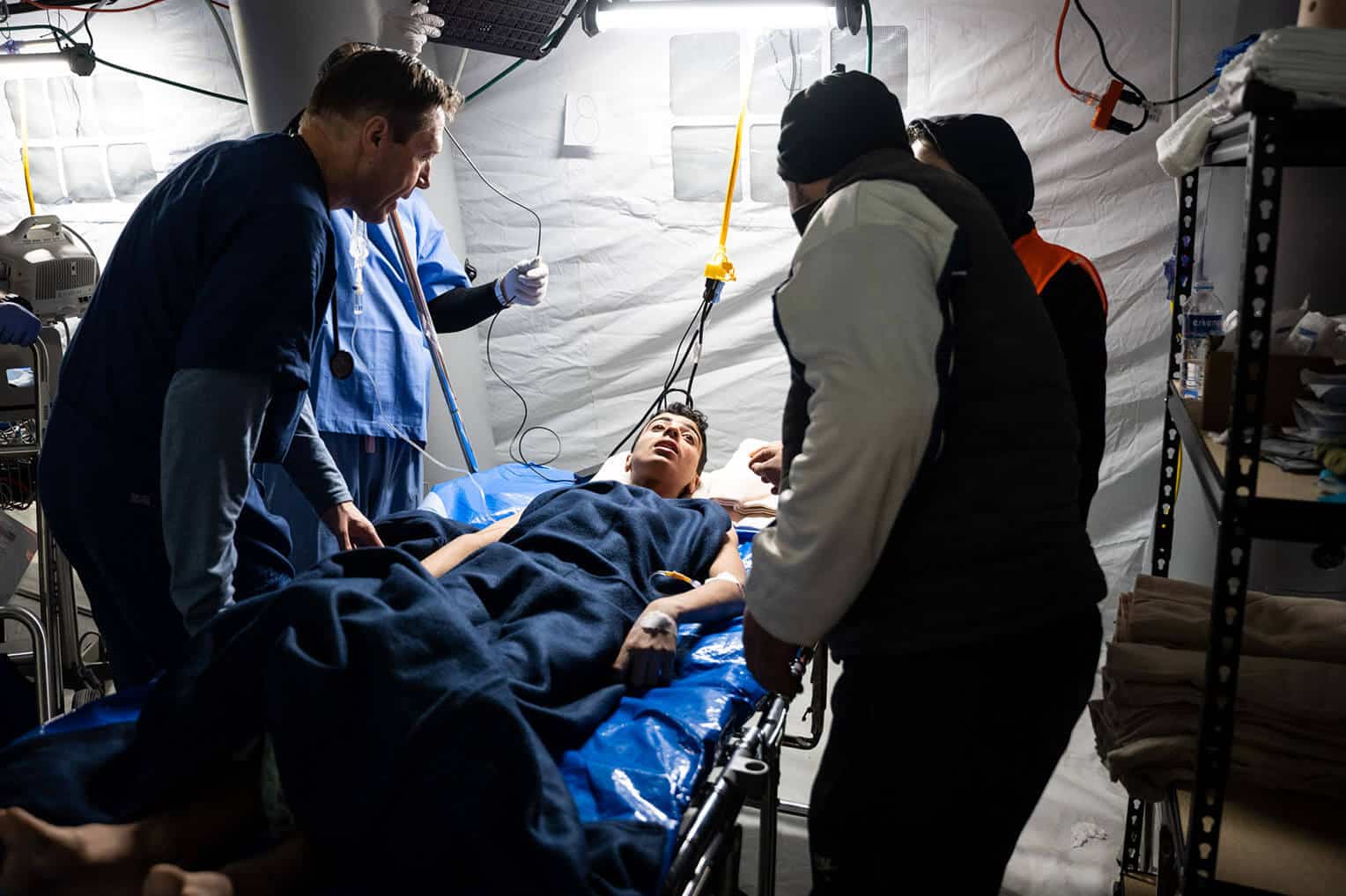 Dehydrated and injured after many days trapped in the rubble, Mustafa was disoriented and in desperate need of care.