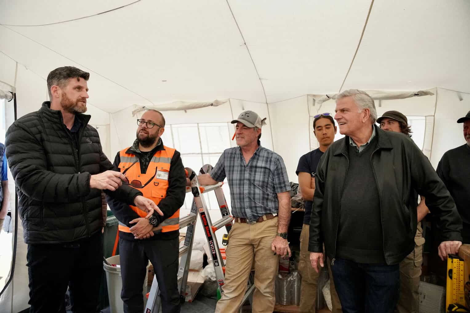 Franklin and son, Edward, met with the build team and with other disaster specialists as further modifications were made to the field hospital.