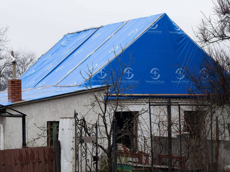 Samaritan’s Purse has provided more than 980 tons of relief supplies to Ukraine, including emergency shelter plastic for damaged homes.