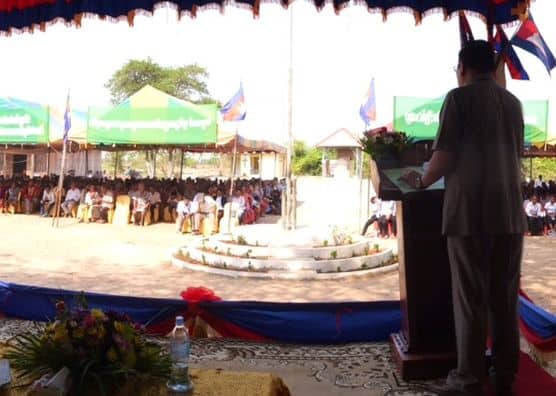 Pictured above, His Excellency Kor Sum Saroeut, Governor of Banteay Meanchey Province (at podium) presides at our celebration event at Doan Noy School. More than 800 people were in attendance.