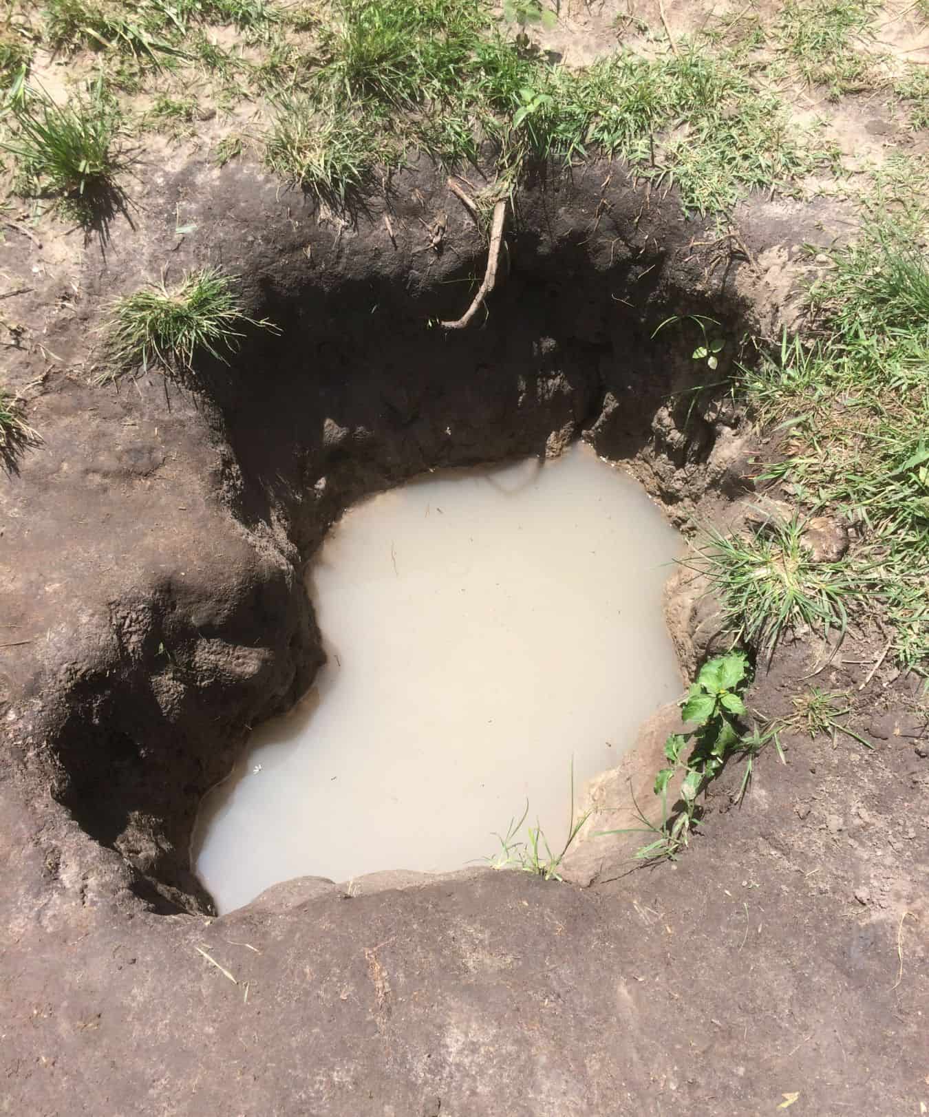 Dirty water in a Ugandan village's hand-dug well.