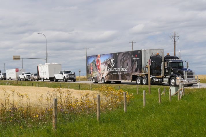 Samaritan’s Purse Disaster Relief Unit tractor trailers, outfitted with clean-up equipment and safety supplies for use by volunteers, are on their way to help flood victims in British Columbia.