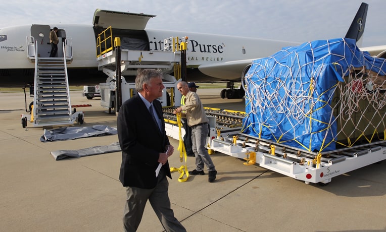 Franklin Graham was in Greensboro for the DC-8 airlift of the field hospital to Ecuador.