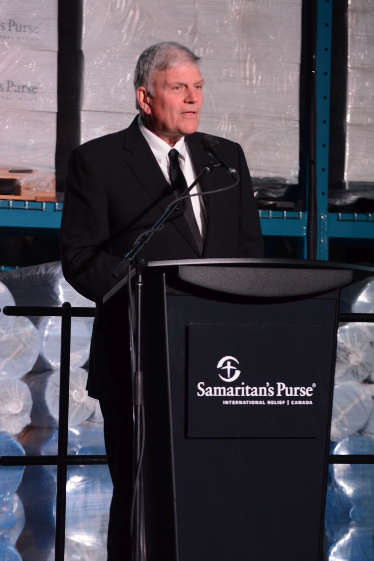 Samaritan's Purse International President Franklin Graham at the dedication of the Ministry Center Warehouse in Calgary.
