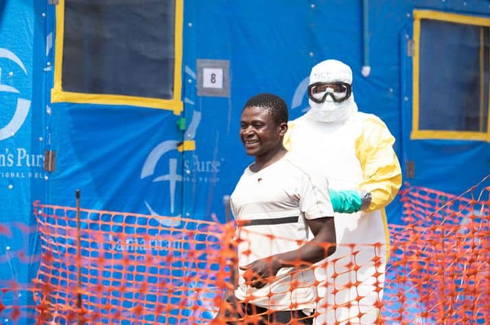 Kavoro was overjoyed when discharged from our treatment center. He came in very afraid, received Christ as Savior and Lord while in the suspect ward, and left after his Ebola test results were negative.