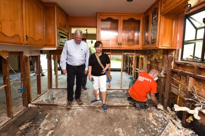 Samaritan's Purse International President Franklin Graham visited Houston to offer encouragement to homeowners affected by Hurricane Harvey's floods.