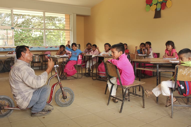 Pastor José speaks at a school—an institution new to the Mexicanero community in the last two years.