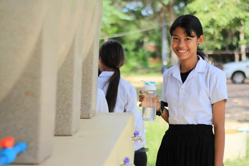 Large school-sized BioSand Water Filters help students to enjoy clean water for drinking and washing throughout the day.