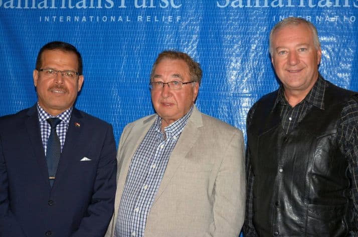 Abdul Kareem Kaab, Iraq’s ambassador to Canada, met with Samaritan’s Purse representatives (including board member Jack Neufeld, center, and Executive Director Fred Weiss, right) to express his government’s appreciation for the physical and spiritual aid provided by Canadians like you through Samaritan’s Purse.