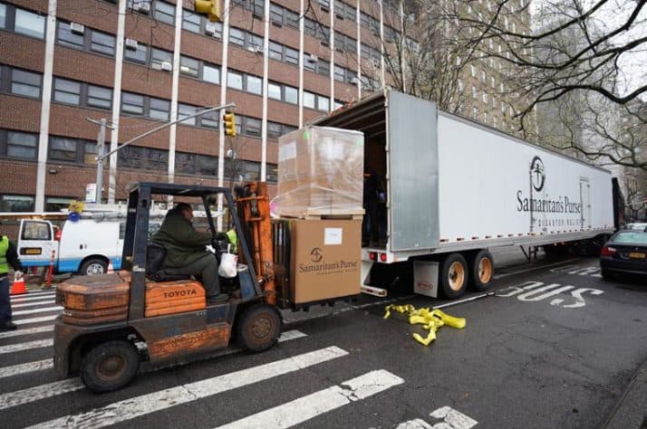 Samaritan's Purse trucks transported the Emergency Field Hospital as well as medical supplies and equipment to New York City.