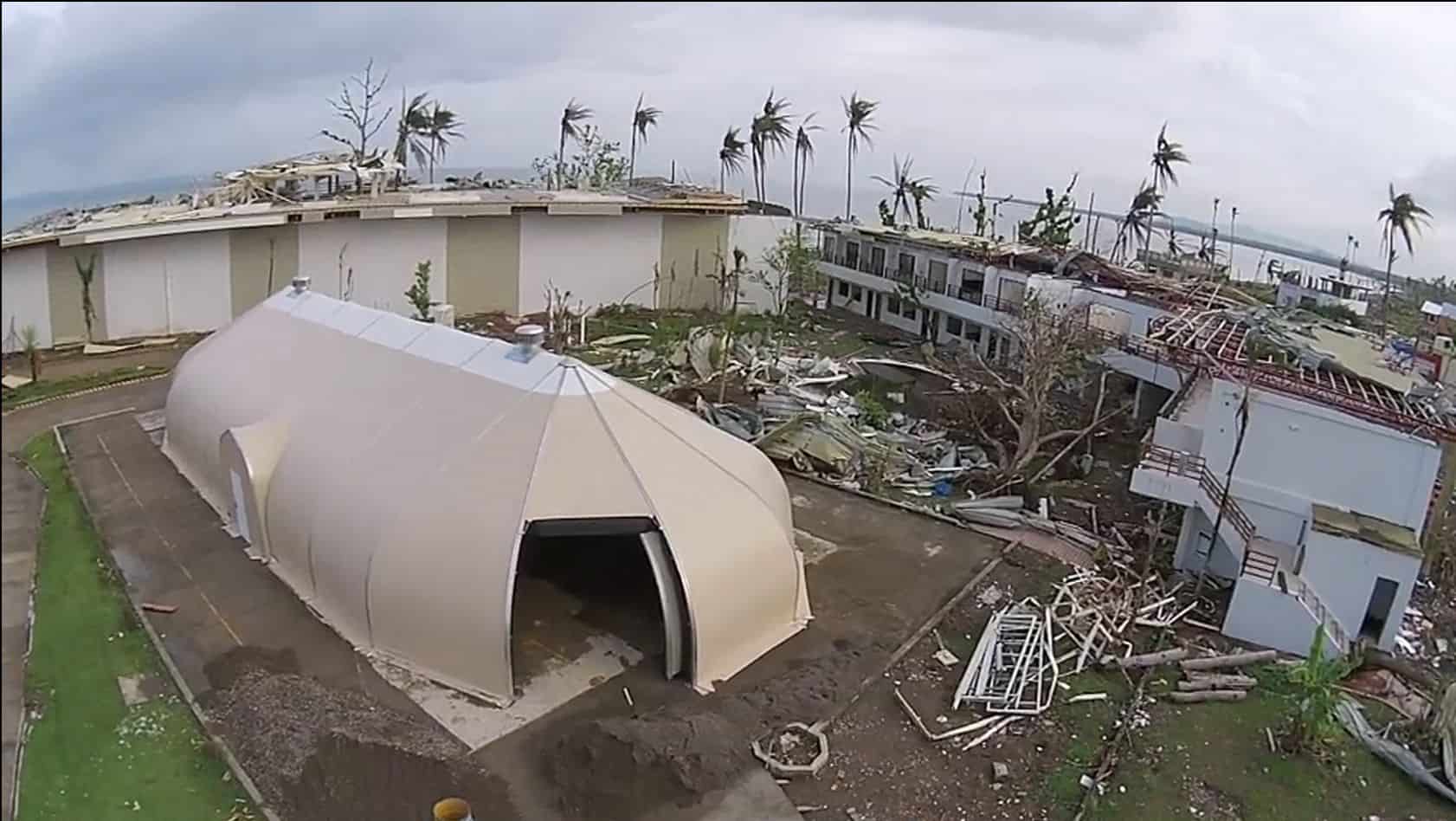 The Sprung Structure relocatable building, 16-meter-by-32-meter, will be erected in Barbuda to serve as Samaritan’s Purse’s operational and supply hub in the storm-battered region. In this photo is the Spring Structure where it was on location in the Philippines as part of the response to help Typhoon Haiyan victims.