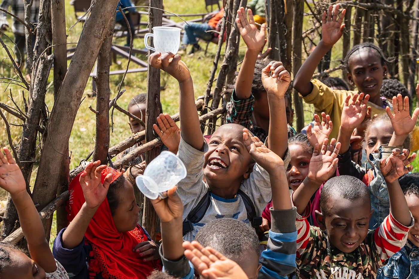 Children at a school supported by safe water and hygiene projects.