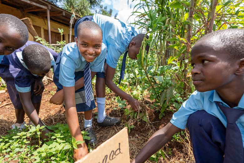 Children in a school garden in Kenya.