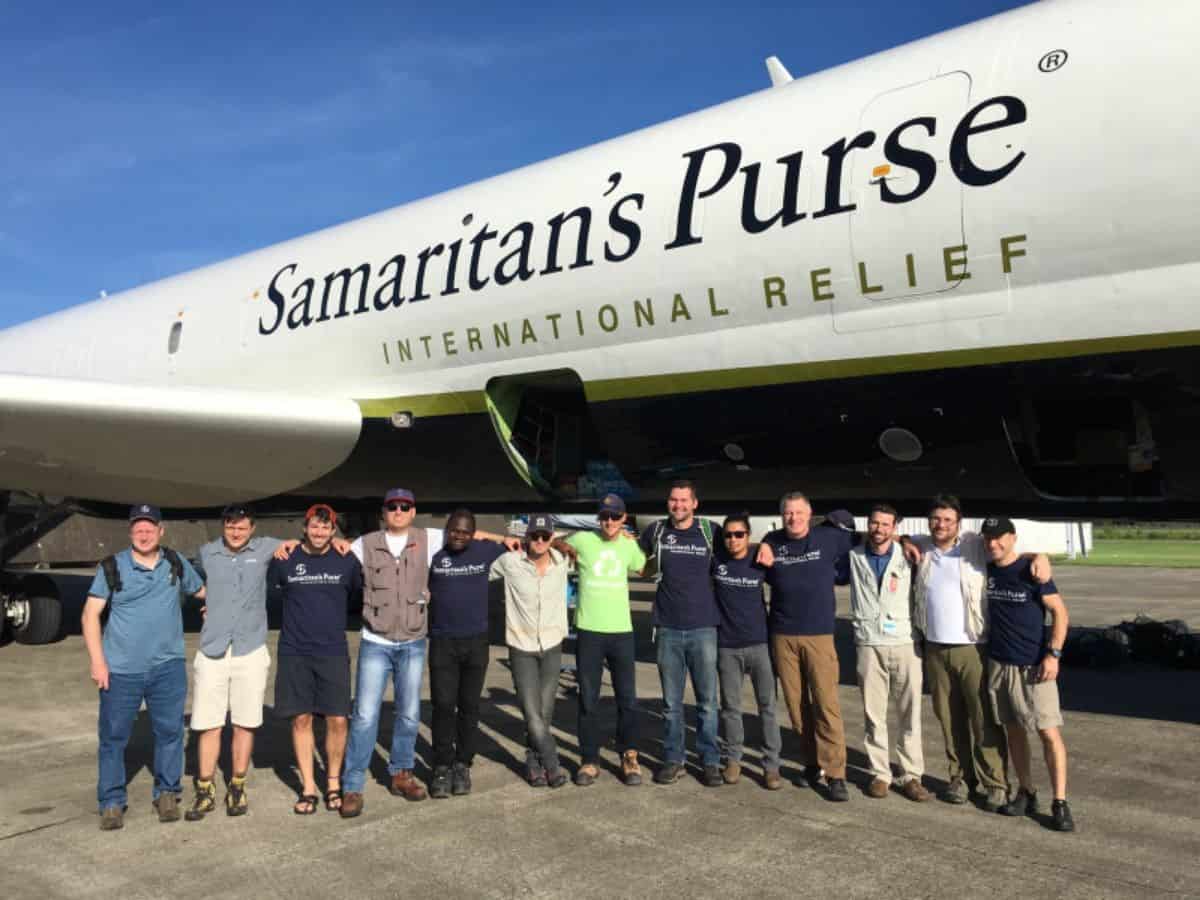 Samaritan's Purse team prepares to unload our DC-8 cargo plane, filled with relief supplies, in St. Martin.