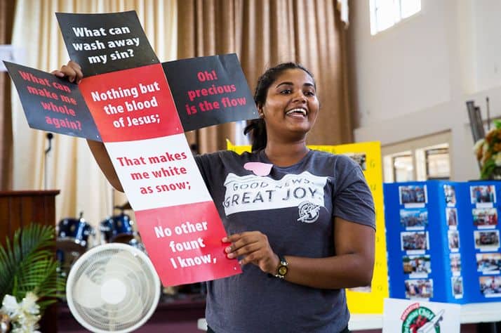 Geeta, a volunteer with Operation Christmas Child, helps lead a training for The Greatest Journey teachers.