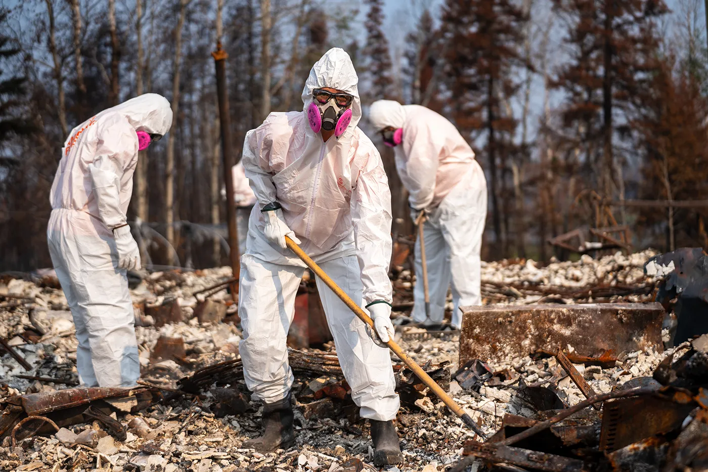 Volunteers working in a snowy community