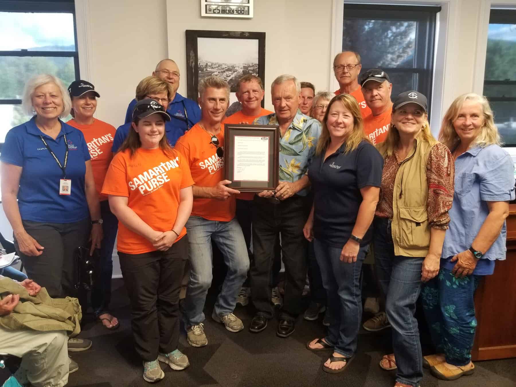 Samaritan's Purse was recognized by the mayor of Grand Forks, Frank Konrad, for their clean up and recovery efforts during the spring flood.