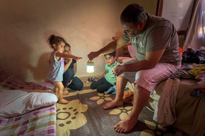 Rahim brings light to the room where his children sleep. Hope, like light, has once again brightened their home in Beirut. When the sun goes down, something as simple as a light source can help families carry on.